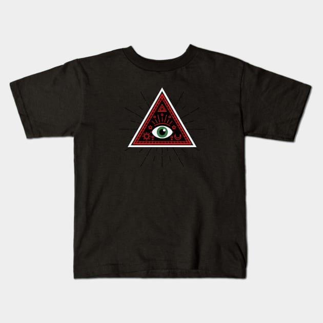 All Seeing eye - red and black with dark green eye Kids T-Shirt by Just In Tee Shirts